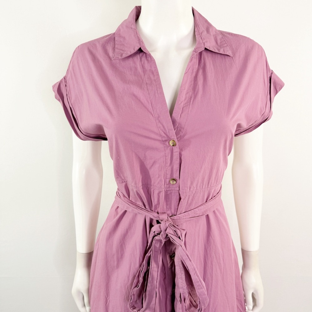 HATCH Purple Belted Maternity Midi Shirt Dress Size 1 US S Collared Short Sleeve - Picture 3 of 12